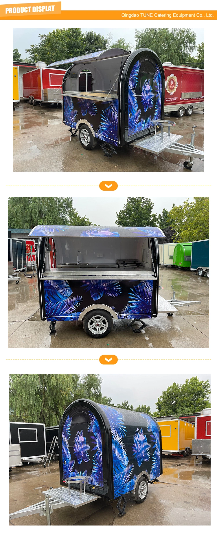 Tune Hot Sale Street Food Cart Black Mini Food Truck on Wheels